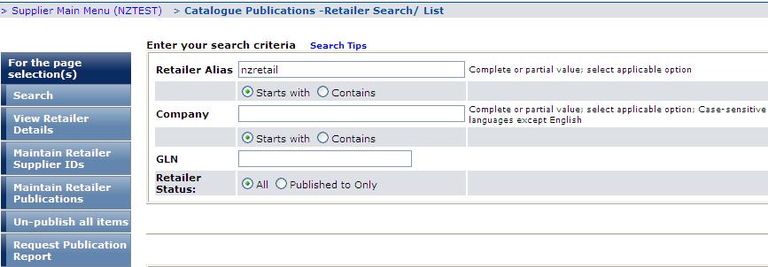 Figure 43 Maintain Publication 2) Enter search criteria to search trading
