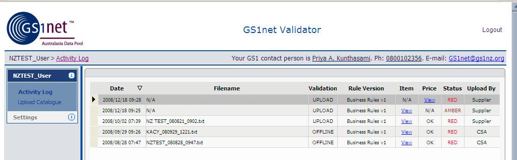 Validator DDF file Upload Figure 12 - GS1net Validator message after upload 4) Check