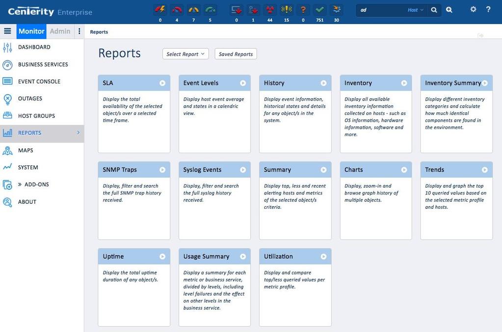 10. Reports Page 35 10. Reports 10.1 Reports Options Centerity Monitor provides wide range of professional built-in reports.
