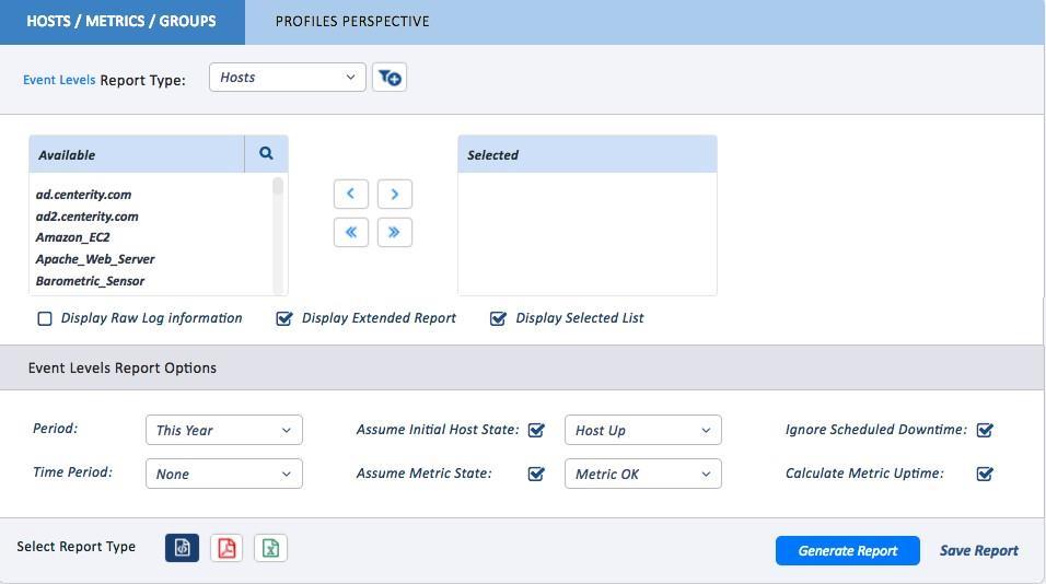 10. Reports Page 39 b. Profile Perspective: Allows averages by selected metric profile: i. Metric: Displays the metric profile within hosts. ii.