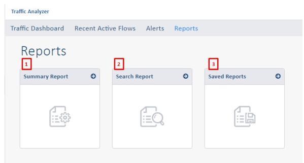 Appendix A. Traffic Analyzer Page 74 A.4 Generating Reports Using the Reports panel, you can generate and reuse saved analytics reports, including a summary report and search report.