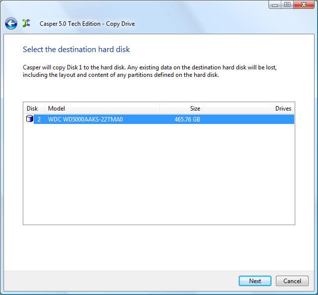 4. Select the hard disk to be upgr