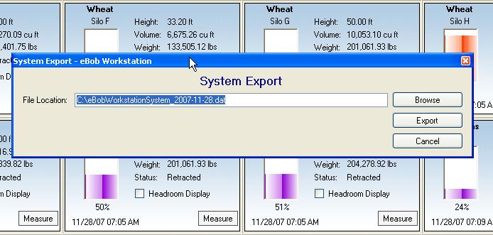 The System Export Tool creates a system data file (Figure 11) which contains all the setup and configuration data of the SmartBob / Vessel