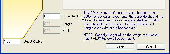 Cone or hopper bottom configuration The cone hopper configuration (Figure 16) is a convenient method to compensate for the volume or weight of a cone shaped vessel bottom.