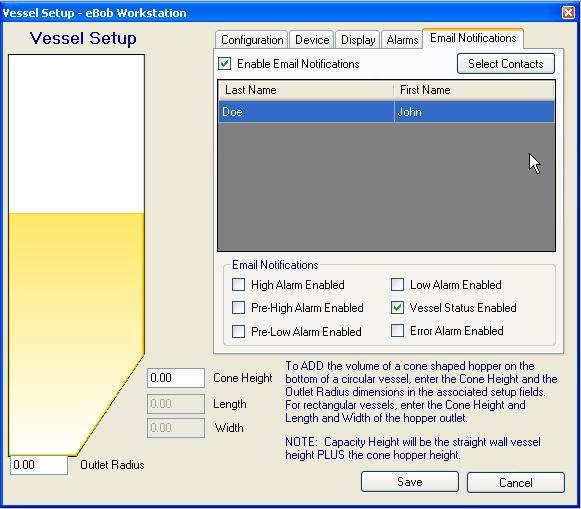 Figure 22 Note: Contacts are created in the Contact Maintenance screens in the Specifications menu.