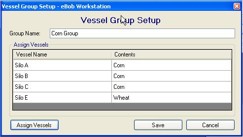 Group list Select button Add New button Delete button A list of currently configured vessel groups in the system.