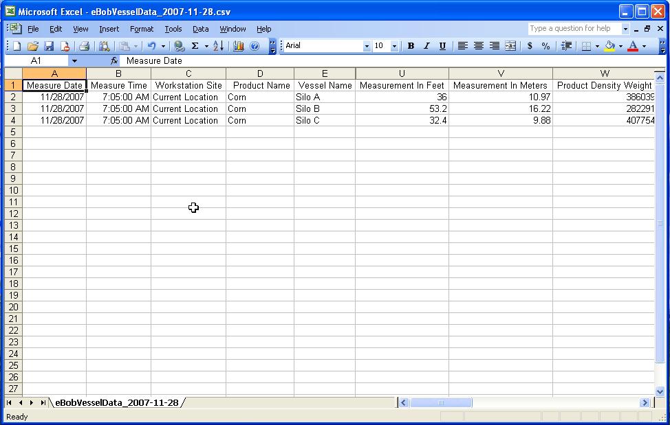 Example of an Export Report (Figure 35) Figure 35 Exporting a report creates a comma separated values data file of all