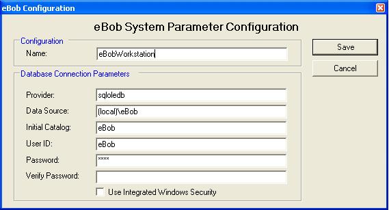 Figure 61 Note: The default SQL User ID and password are ebob and ebob (case sensitive) respectively and the