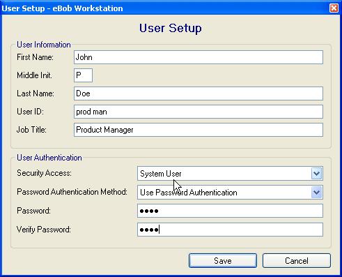Figure 8 Figure 9 User Setup (Figures 9 and 10) There are three user types available.