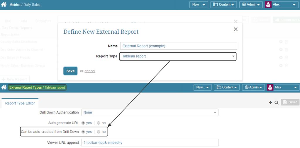 5.1. Defining External Report When creating a new External Report on the fly, you are choosing its Report Type from the drop-down list.
