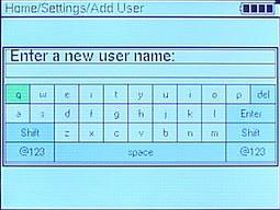 5. Enter a user name by highlighting each letter and pressing SELECT.