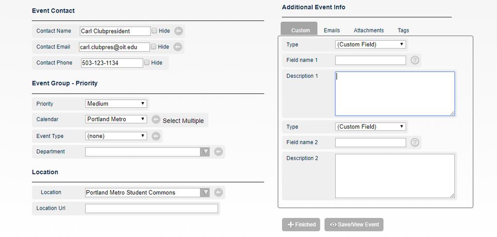 Fill in as many relevant details for your event as possible.