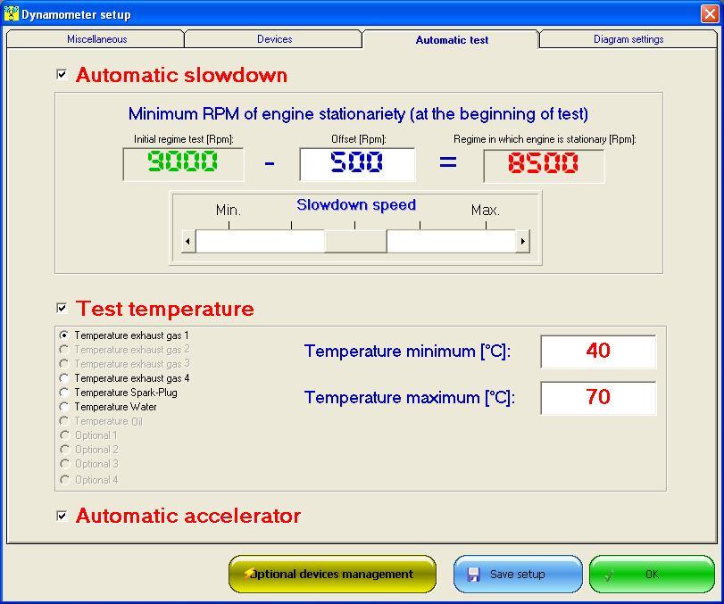 Automatic slowdown test This function is also a characteristic of version 8 and is enabled for engine dynamometers.