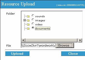 Figure 18: Resource upload window selecting a directory 7. Once you have selected the folder on DSH server and the file you wish to upload single left click on the upload button.