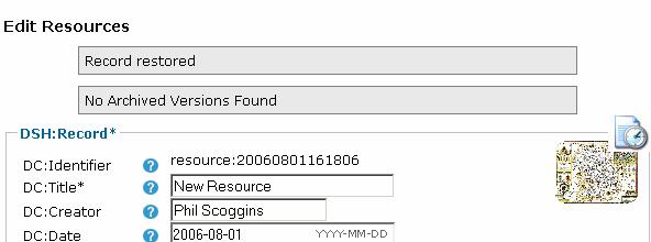 Figure 34: viewing the record archive You are able to preview the old record or restore the old record single left click to preview will open up a pop up window that shows the native XML record.