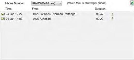 New Voice Mails Select; Activity New Voice Mails This lists the Voice mails that you have not read.