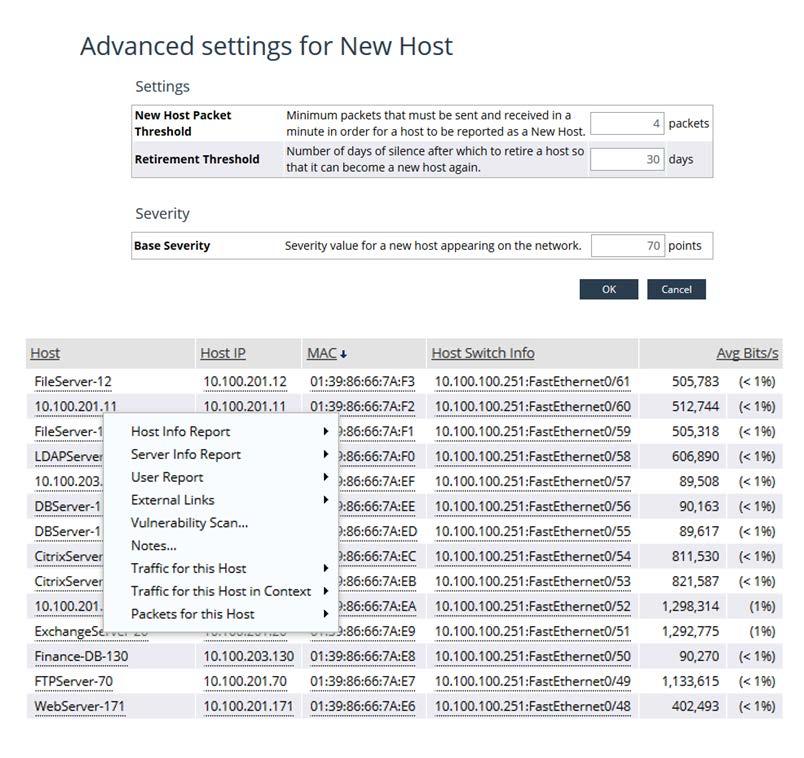 New Host Analytic Alert on new hosts in secured areas of the network New Host Policy workflow: New host appears on VLAN supporting PCI-compliant ERP servers Alert via SNMP trap or email with