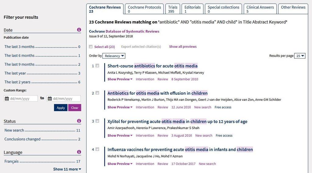 5. Searching the Cochrane Library (Basic Search) On the right hand side of the homepage you will see a search box which can be used to carry out a basic search of the whole Cochrane Library.