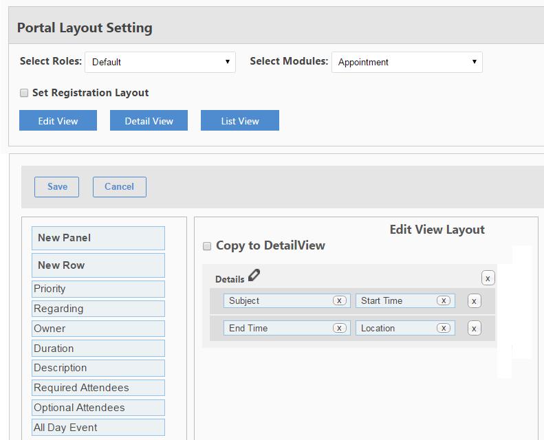 To set Portal layouts click on Portal Layout button. This will open up Portal Layout Settings Page in a new window.
