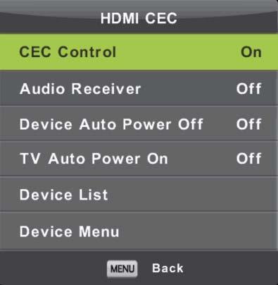 HDMI CEC HDMI CEC allows devices connected to the TV via HDMI to communicate back and forth with the TV.