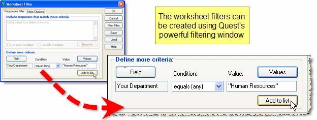 The worksheet name will appear as the name of the worksheet tab on the spreadsheet. A filter can be attached to the worksheet by pressing the Set Filter button.