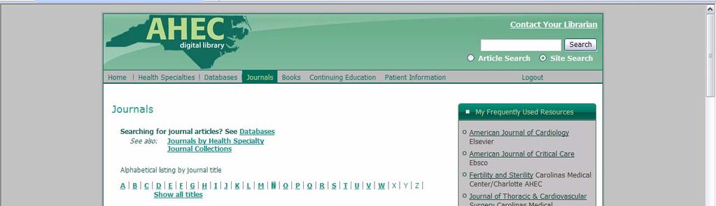 in the AHEC Digital Library s e-journal list. Click on the Journals tab.