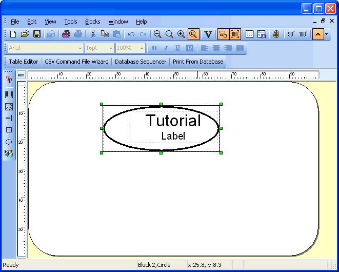 6. Add a circle Block: On the Block Type toolbar, click, position the pointer, then click and drag to size to enclose the text, as shown: 7. Add a picture Block: a.
