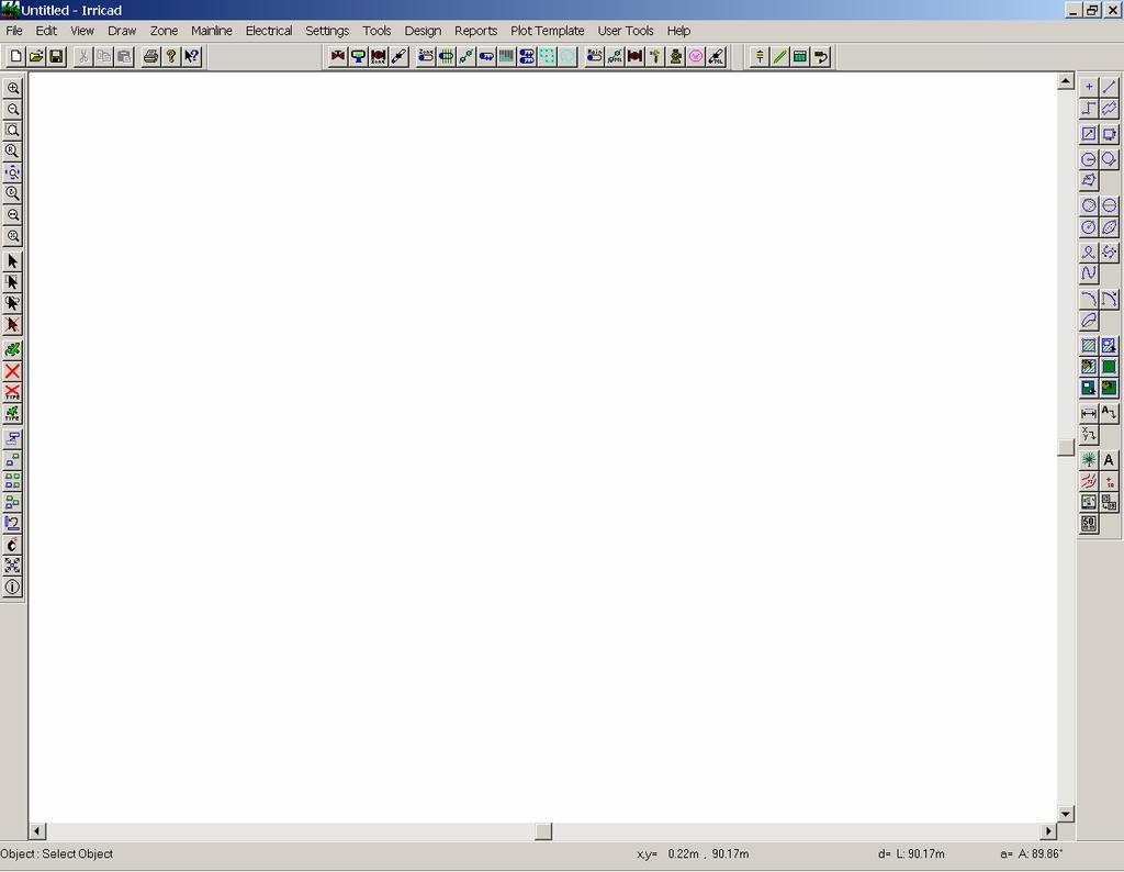 CUSTOMISABLE TOOLBARS contd ScreenShot of IRRICAD version 8.0 main screen with default toolbars.