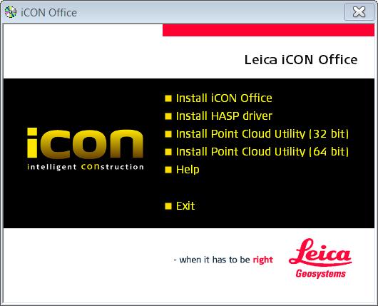 Menu of the installation package Dongle Tool Use Dongle Tool to update the hardware lock with extended subscription for Leica icon office or to unlock new modules purchased for the license.