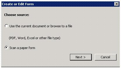 Acrobat creates the form and opens it in form edit mode. The Forms task pane displays the options that are required for editing the form. Answer option A is incorrect.