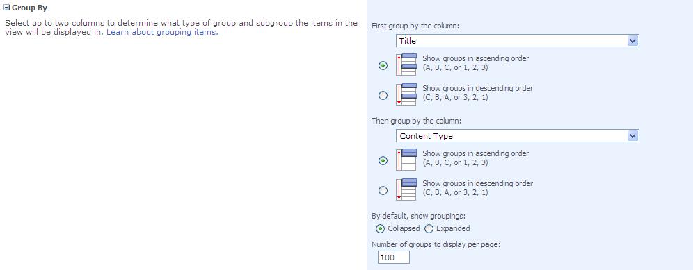 The user can also specify the groups and subgroubs as well as the order in which the items are displayed.