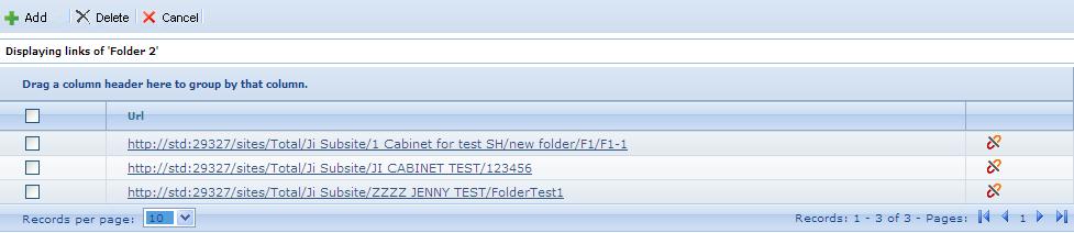 The Links grid shows a list of folders linked to the selected folder. View Links button links.