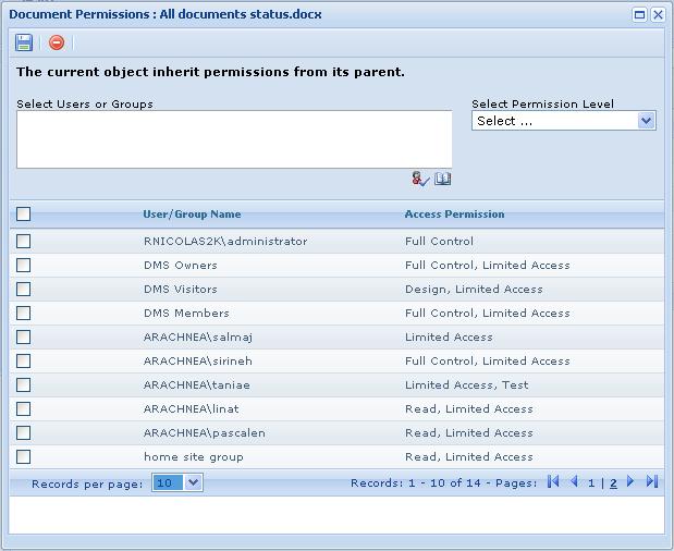 2.7.8.10.3 INHERIT PERMISSION By default, documents inherit permissions from their parent cabinets.