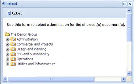 18 SEND TOSHORTCUT The user must choose one or more documents then click on Send ToShortcut in the document context menu and the following page will open.