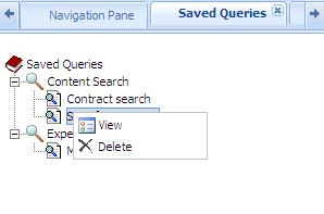 2.9.2 SAVED QUERIES To view the saved queries, the user must click on Saved Queries button menu. The Saved Queries tab will open in the Navigation Frame.