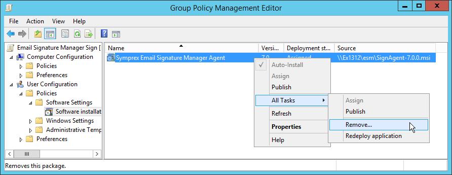 Open Group Policy Management and in the Group Policy Objects node, edit the GPO that installs the Agent.