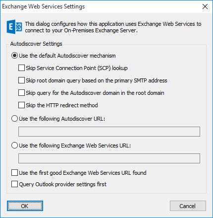 Office 365 Office 365 and On-Premises Exchange Server Hosted Exchange Hosted Exchange and On-Premises Exchange Server Depending on the selected environment you will be required to enter the details