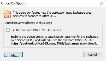 Note In normal conditions, the connection to Exchange Web Services will be configured automatically using the Autodiscover mechanism built into Office 365.