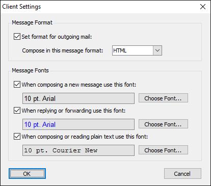 Client Settings The Client Settings dialog is opened by clicking the Define client settings for this template link when editing a signature template.
