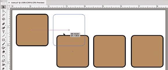 Using the Selection tool, click the second rectangle on the artboard and drag until a guide line appears, connecting the center points of the first and second shapes.