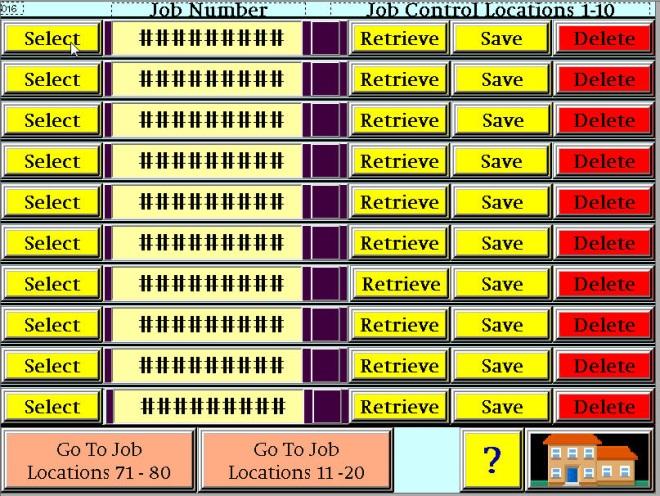10.0 JOB CONTROL Use Job Control to assign a number to a new job, save a new job, reload values from a saved job, or delete a saved job. 1.