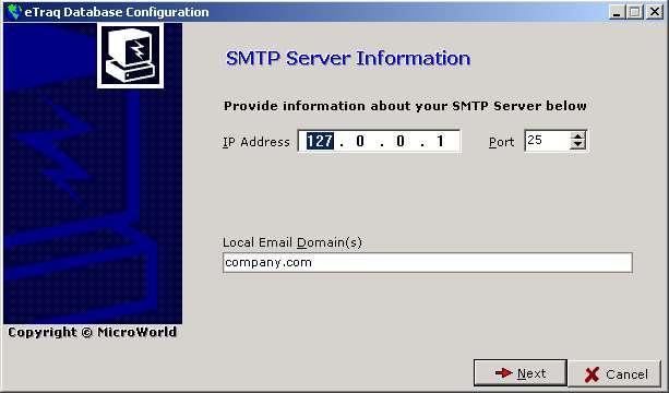 Step 9 This message will be displayed only if you installed the MESL components. This message indicates that etraq was successfully plugged into your SMTP mail server. Click OK.