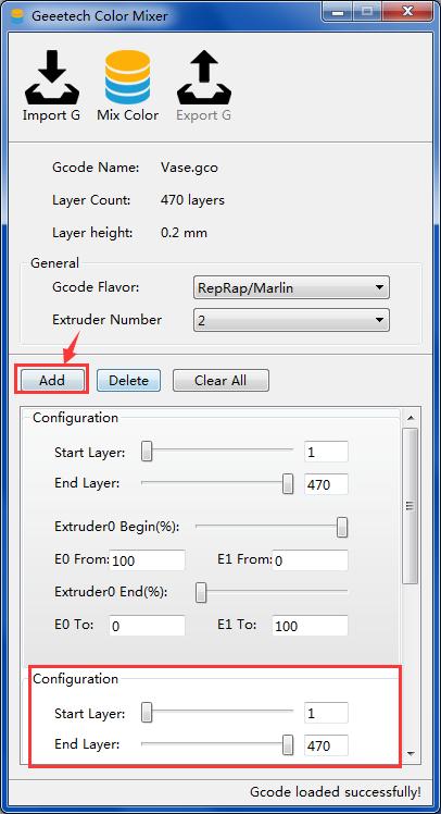 (Picture 7-3) You can click Add to set several start and end layer value, and the percentage of E0+E1 (start layer to end layer).