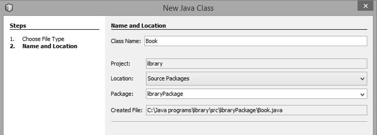 Chapter 10: Object oriented programming 255 Give the class Name as Book, leaving the Package name as librarypackage: Open the Source code window for the Book class.