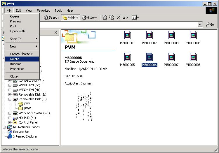 (2)At step, open the PVM folder, select the image files you want to delete, then select open File menu in Explorer and click Delete. To delete all the image files at once, delete the PVM folder.