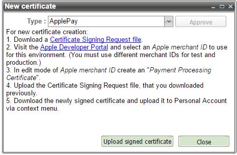 By pressing of "Approve" button you get the window, where you can find the description of required steps that you have to perform to receive the signed certificate.