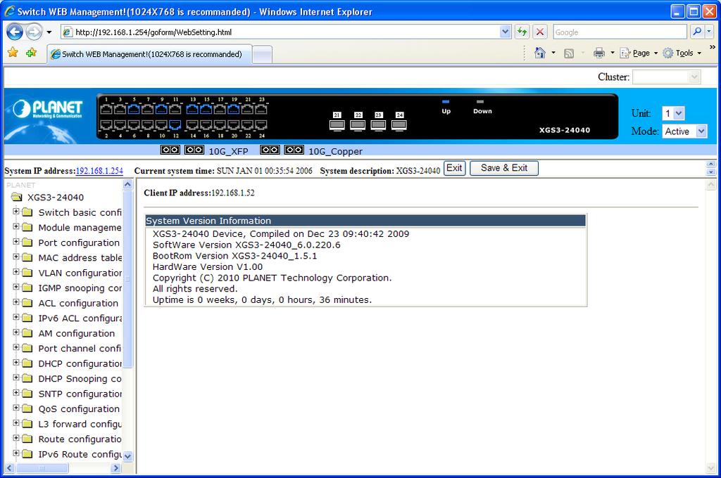 3. After entering the password, the main screen appears as Figure 10-2. Figure 10-2 Web Main Screen of XGS3 Managed Switch 4.