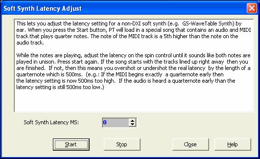 This lets you adjust for fine tuning latency settings for MIDI (non-dxi, and non-vsti) soft synths. This works by playing a song called LatencyAdjust.