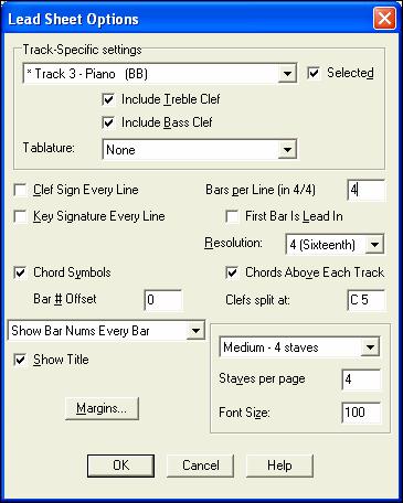 Lead Sheet window that is currently displaying multiple tracks.