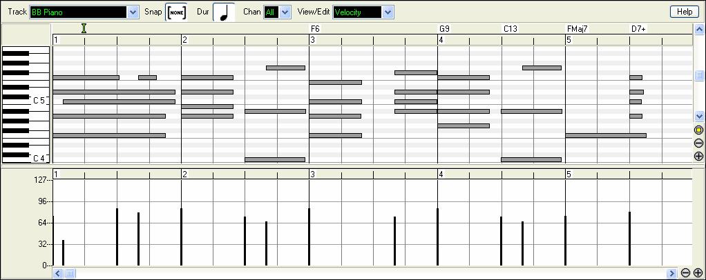 Overview Chapter 10: Piano Roll Window The Piano Roll window enables precise graphic editing of note timing and duration.